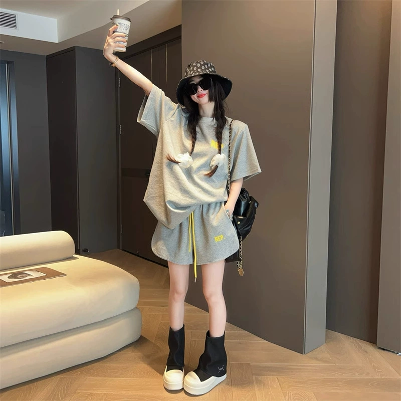 Европейская станция Fat MM модная повседневная футболка с коротким рукавом шорты одежда женская одежда новый свободный колледж из двух частей
