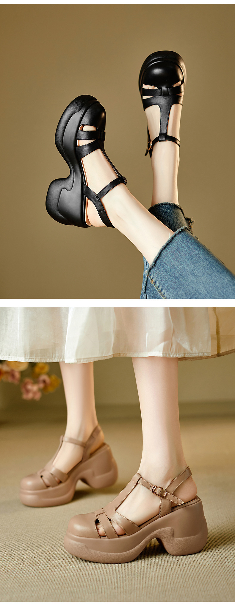 Sandal nữ quai chữ T đế xốp dày phong cách La Mã dệt — đen chi tiết 8