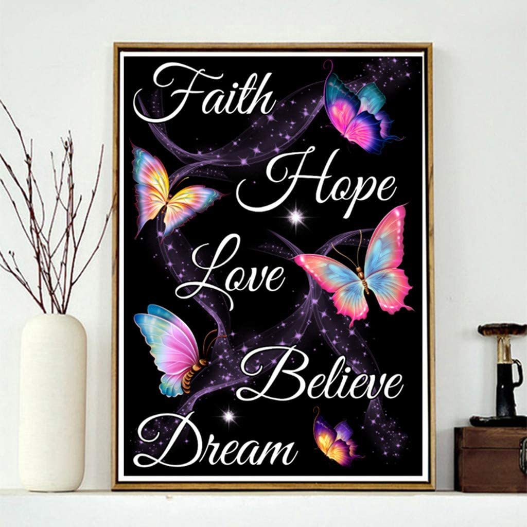 Diamond Painting Set for Adults, 5d Diamond Painting Butterfly Text Art DIY Round Full Diamond