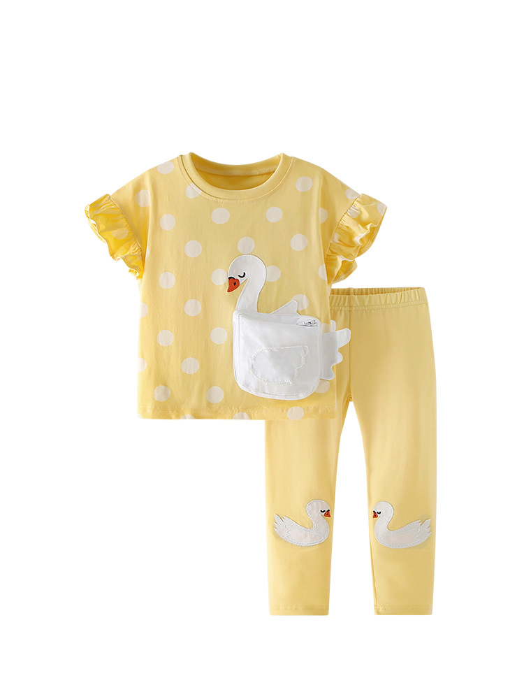 Traje de dos piezas para niñas malwee transfronterizas verano nuevo estilo europeo y americano camiseta de cuello redondo lindo cuello redondo para niños