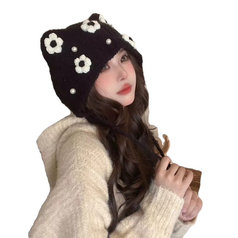 Coreano encantador sombrero de protección de orejas Leifeng sombrero mujer otoño invierno caliente sombrero de punto hecho a mano sombrero de protección de orejas sombrero de lana