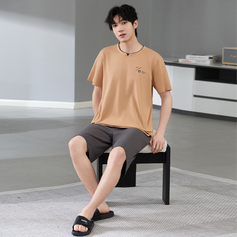 Pijamas de hombre verano algodón fino cuello redondo pantalones cortos de manga corta adolescente suelto de gran tamaño casual simple servicio a domicilio