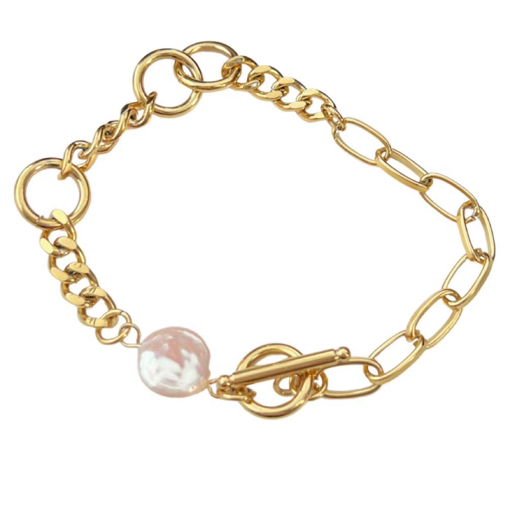 Pulsera De Acero De Titanio Perla Metal Chapado En Oro Blanco Al Por Mayor display picture 5