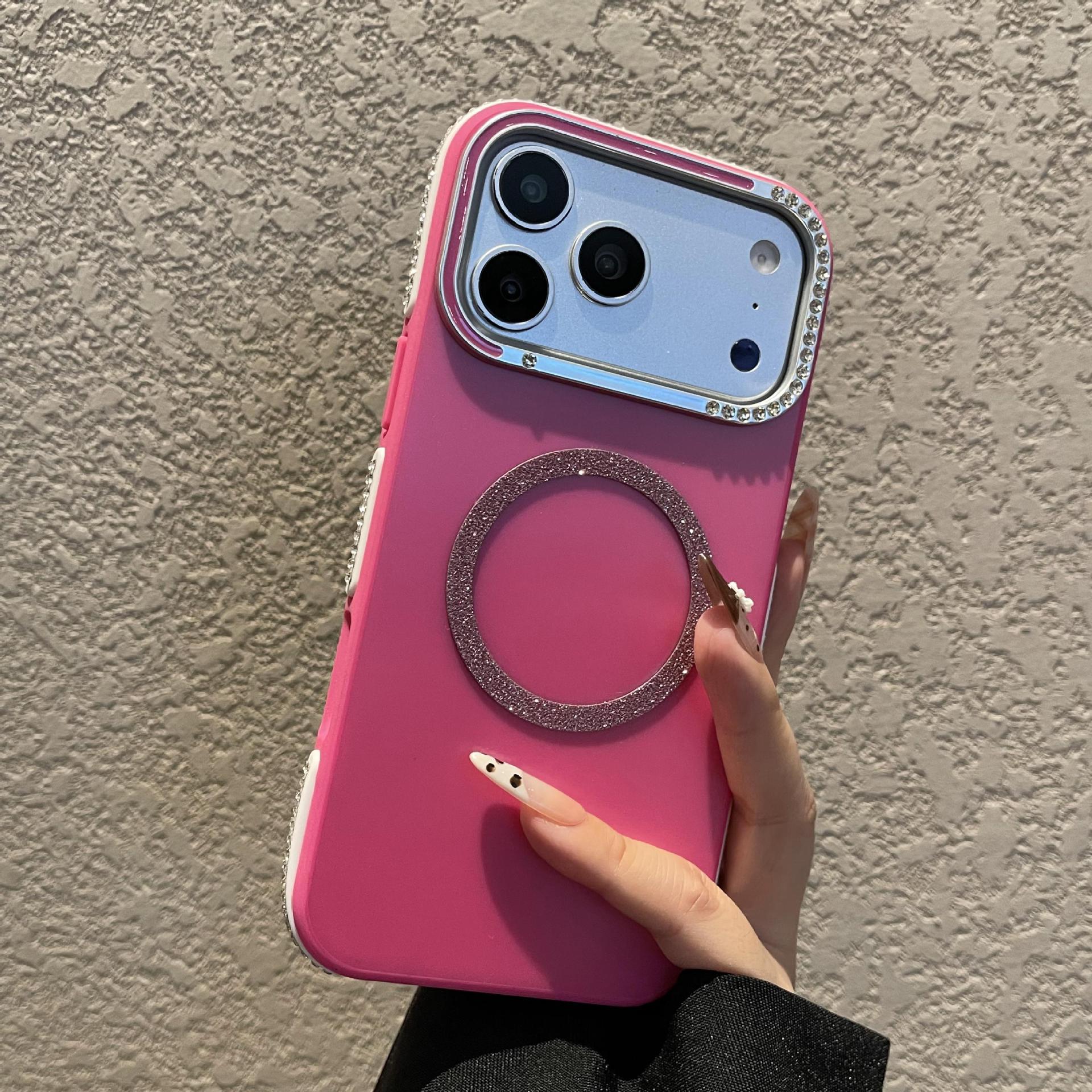 Rose Red Sparkling Diamond Phone Case Magnetic Protective Cover_voghion.com