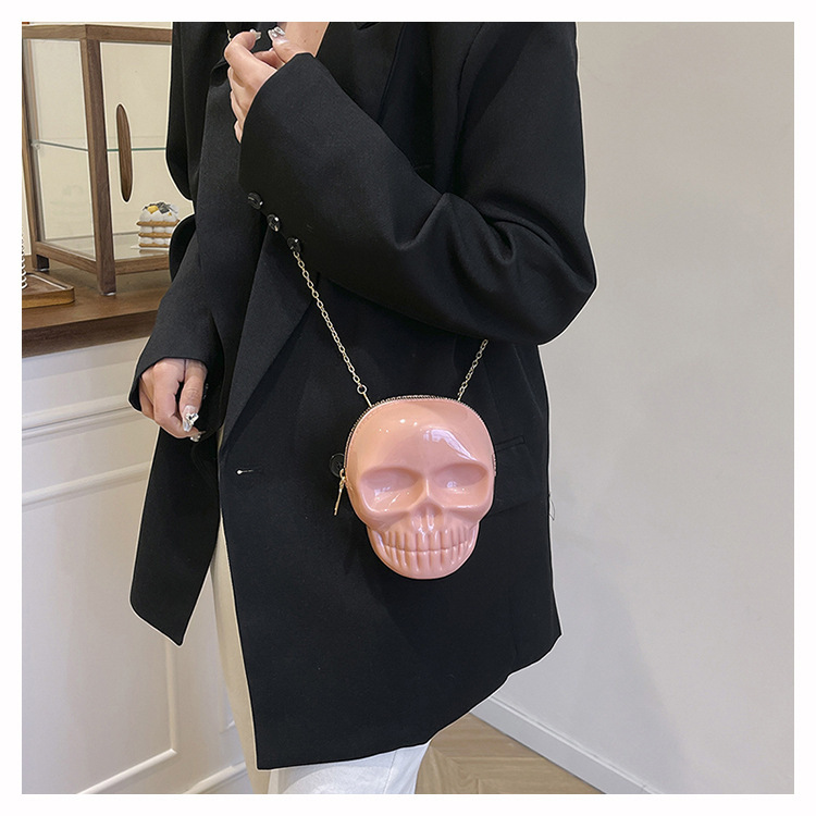 189g Weight Zipper Closure Type Single Shoulder Strap Strap Type Shoulder Bag Bags Type Casual Occasion Plastic Material Skull Pattern All Seasons Season Women's Gender Streetwear Style Oval Shape Mini Size Women's Mini Plastic Skull Streetwear Oval Zipper Shoulder Bag 19