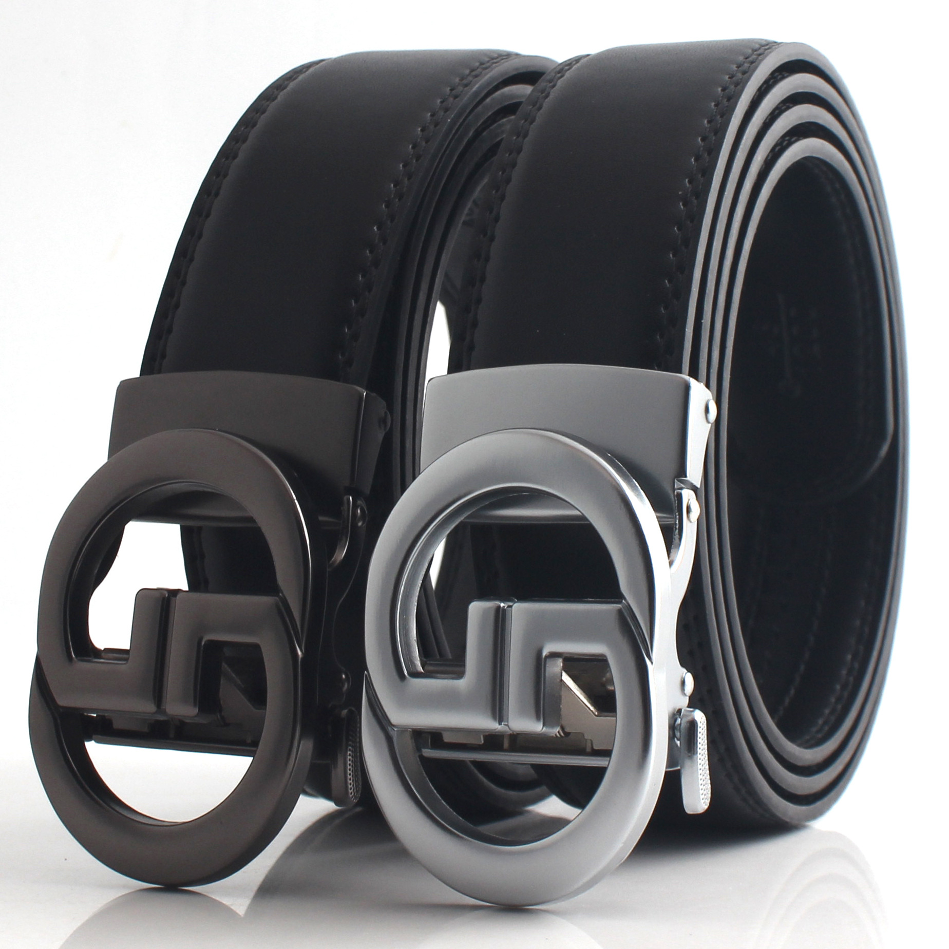 Men's Automatic Belt With Letter Buckle, Cowhide Leather Belt_voghion.com