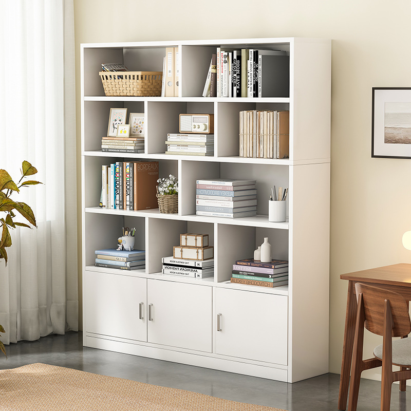 Factory Direct Bookshelf Floor Household Multi-layer Bookshelf Dustproof Floor Wall Solid Wood Storage Rack with Back