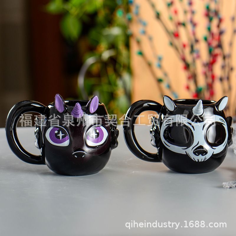 Halloween Taza de café de cerámica de unicornio de Amazon cuidadosamente seleccionada Taza de dibujos animados de Halloween divertida Estudiante lindo