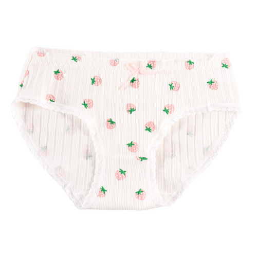Pure cotton low-waist girls' underwear women's strawberry cute cotton fabric lace student girls' briefs pantyhose