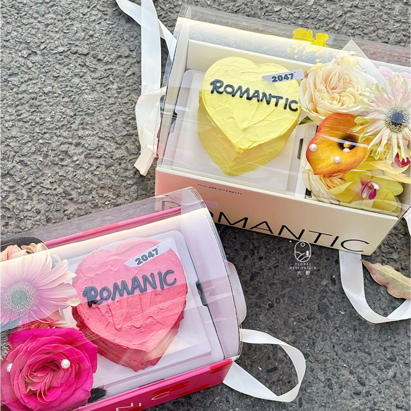Día de San Valentín 520 rojo portátil caja de pastel de flores regalo de mano caja de regalo de pastel de vacaciones caja de flores transparente