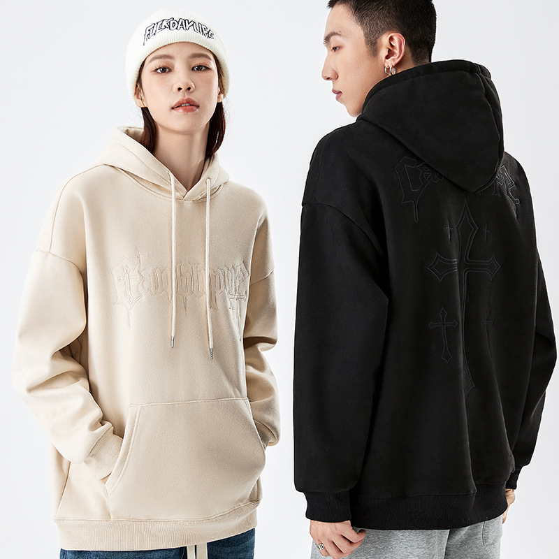Heavy Hooded Sweater Trend Solid clothes spring and autumn Hoodie lovers coat winter Plush thickening Primer
