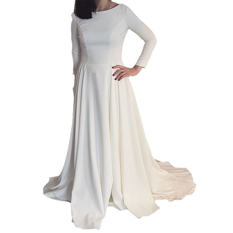 Comercio exterior europeo y americano Amazon AliExpress deseo nuevo simple satén manga larga vestido de novia otoño e invierno se puede personalizar