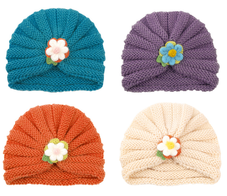 2021 الخريف و الشتاء الأطفال الصوف محبوك القبعات لطيف ليتل الزهور الدافئة قبعات display picture 6