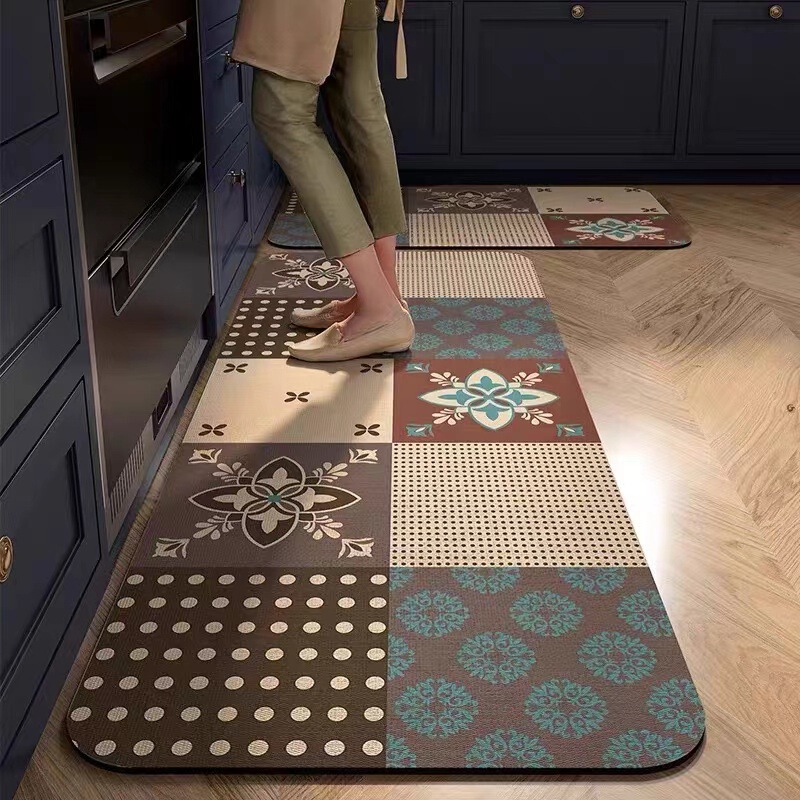 American Retro Diatom Mud Kitchen Bathroom Non-Slip Absorbent Floor Mats Entry Bathroom Door Stain-Resistant Indoor