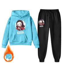 鬼灭之刃 亚马逊儿童 加绒加厚口袋卫衣帽衫+黑色长裤2件套装1515