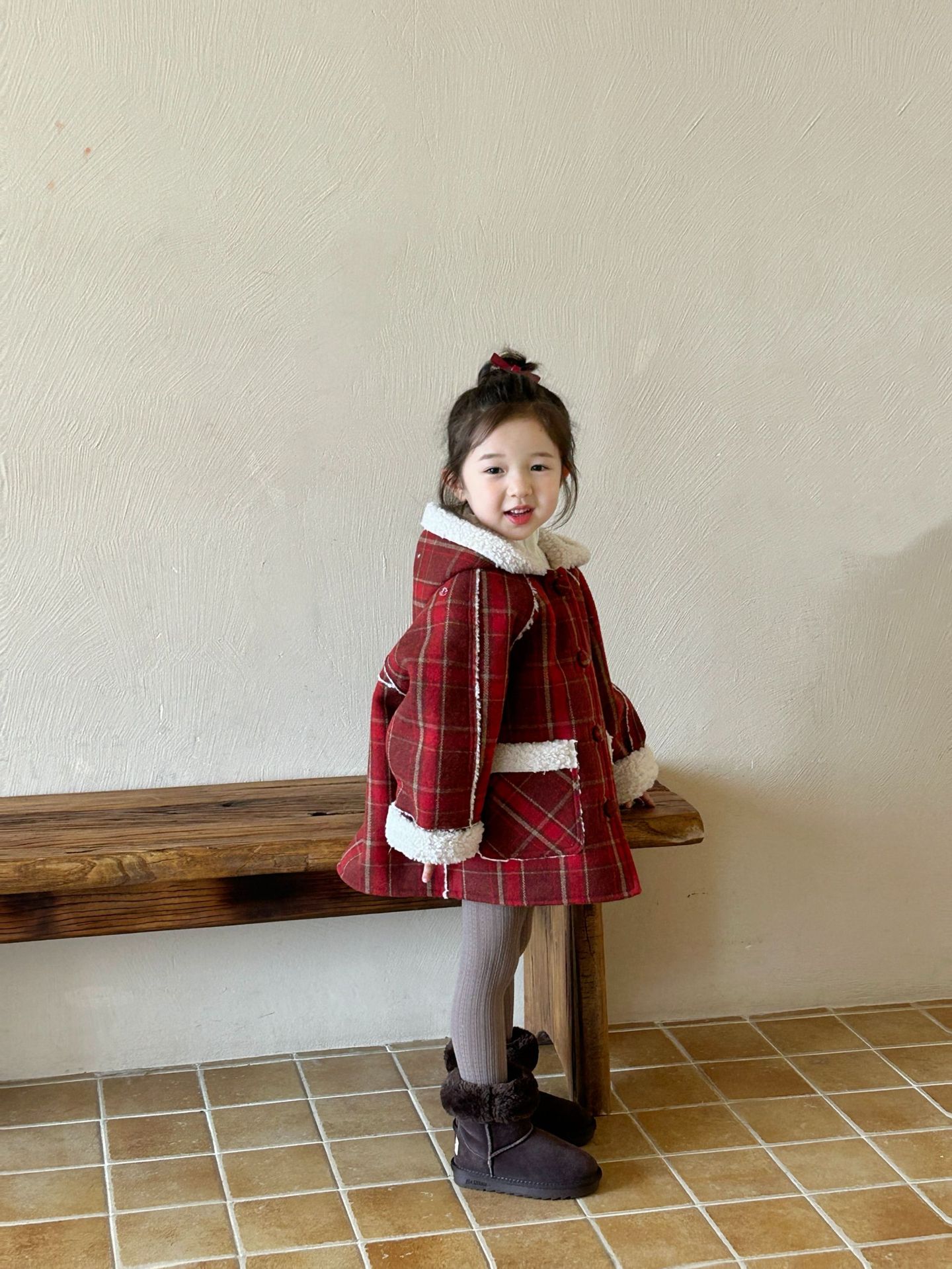 2024 winter new children‘s clothing korean children‘s clothing girls‘ fleece-lined thickened hooded jacket plaid coat