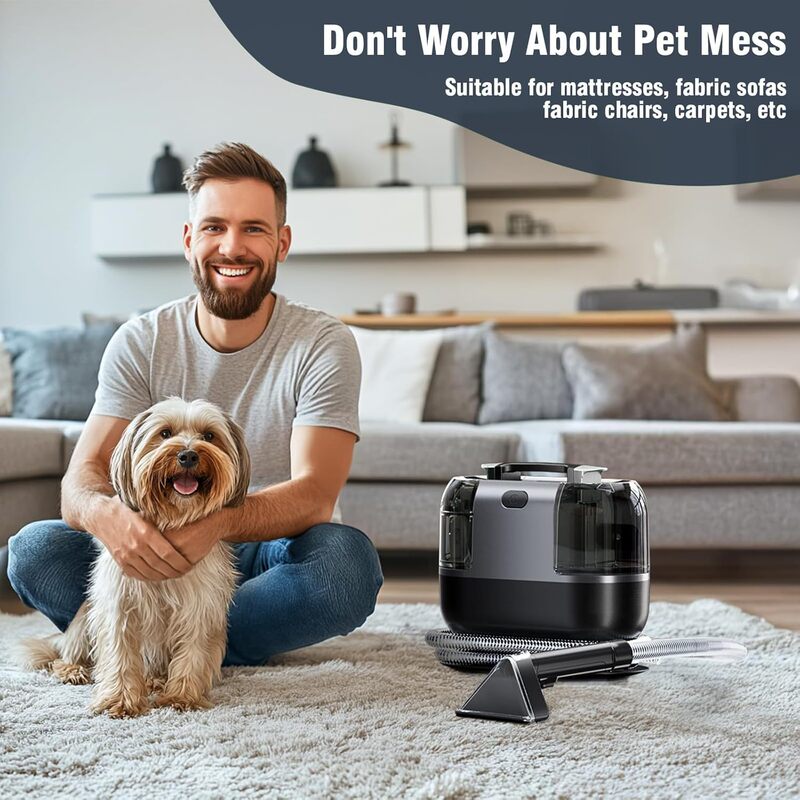 18Kpa Powerful Suction Portable Carpet Cleaner with Steam Heating System, Pet Car Interior