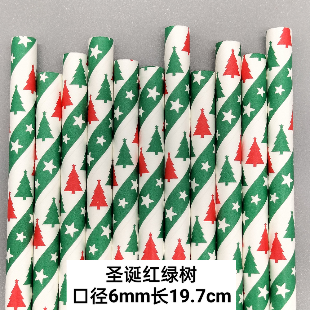 Navidad serie desechable biodegradable papel Kraft paja jugo bebida postre Mesa pastelería decoración papel paja