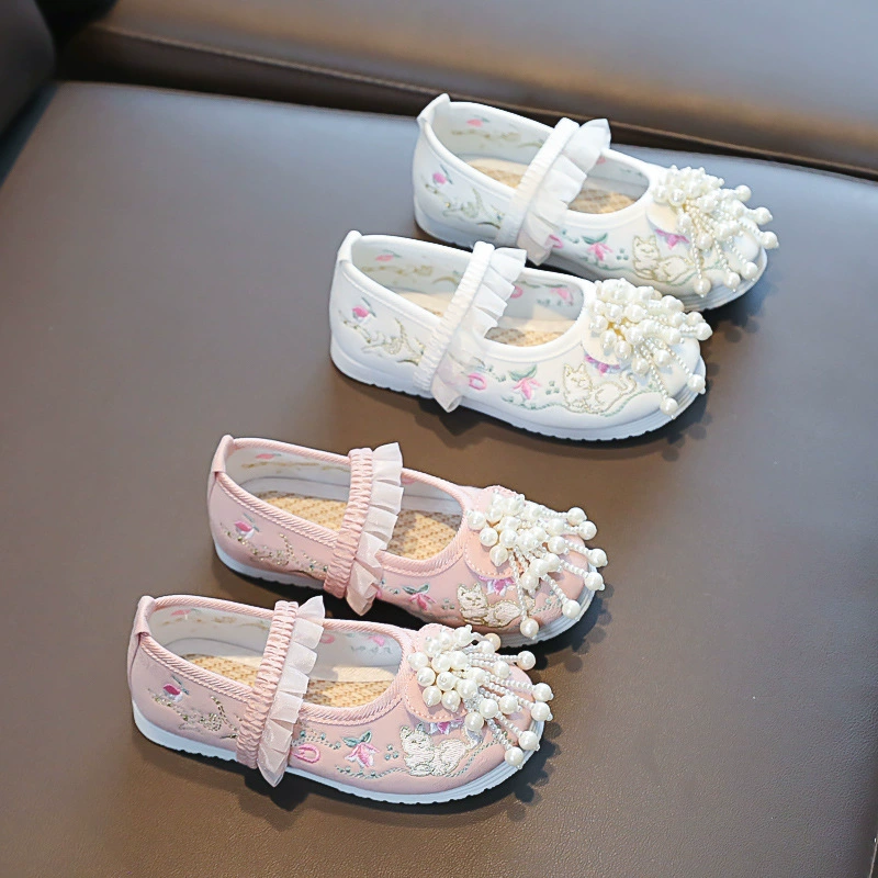 Фабрика Daifa Детская обувь ханьфу Обувь для девочек с вышивкой и жемчужной нитью Древний костюм в китайском стиле Детская обувь Обувь для выступлений