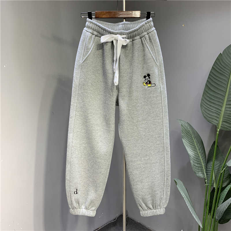 Grey Mickey Embroidered Sweatpants 2024 Autumn and Winter New Loose All-match Age-reducing Hallun Sports Casual Pants for Women