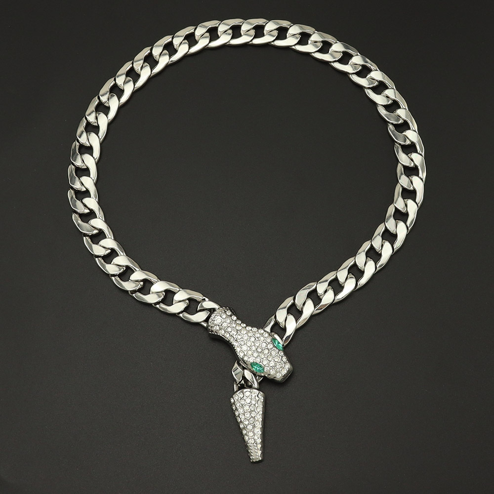 55g Weight Rhinestones Inlay Material Bracelets, Necklace Classification Street Occasion Alloy, Iron Material Snake Pattern Unisex Gender Hip-Hop, Punk Style Hip-Hop Punk Snake Alloy Iron Rhinestones Unisex Bracelets Necklace 3