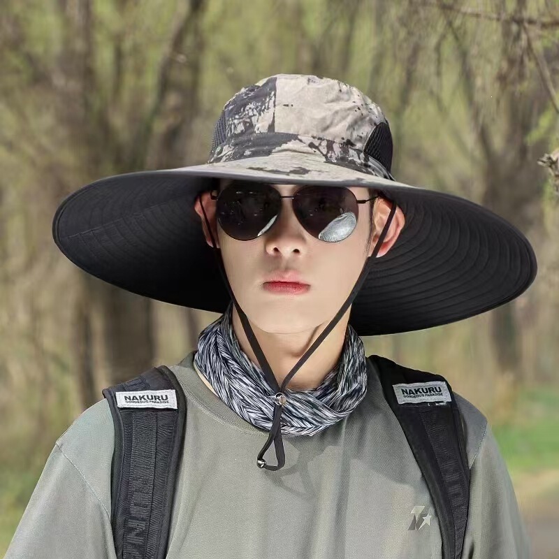 Sun Protection Hat for Men in Summer, Outdoor Travel Sunshade, 15cm Large Brim Sun Hat, Fishing Hat, Mountaineering Fisherman Hat