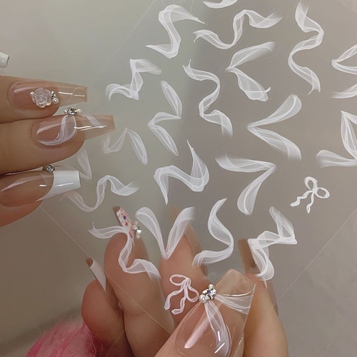 Silky smoke ribbon nail stickers: Delicate ballet nails with sheer, alluring adhesive backing