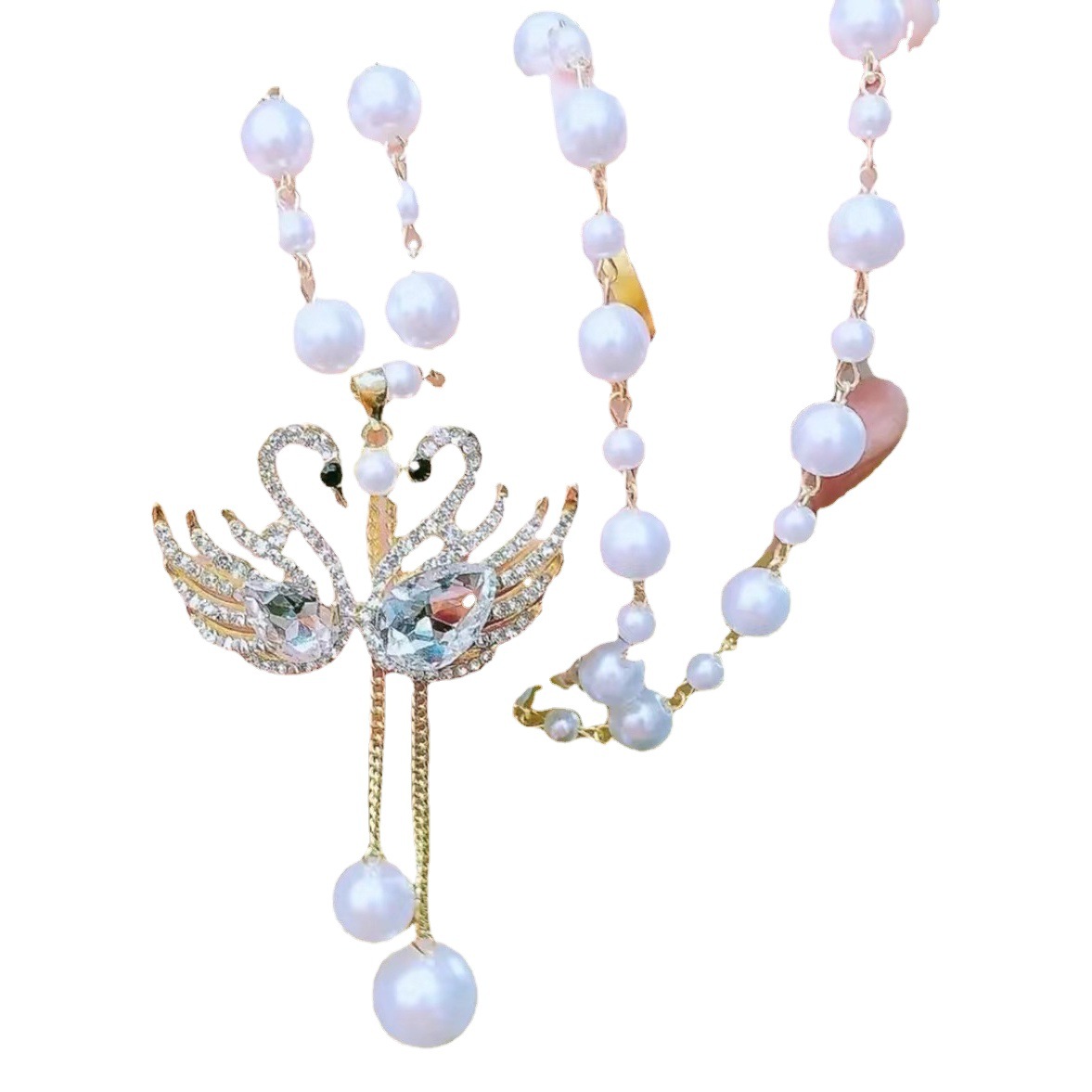 Collar Largo con Perlas y Aleación