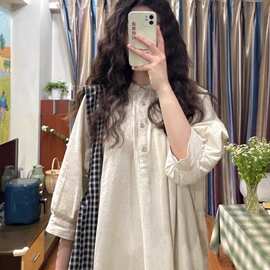 森系复古亚麻连衣裙女夏日系设计感小众气质宽松休闲棉麻长裙