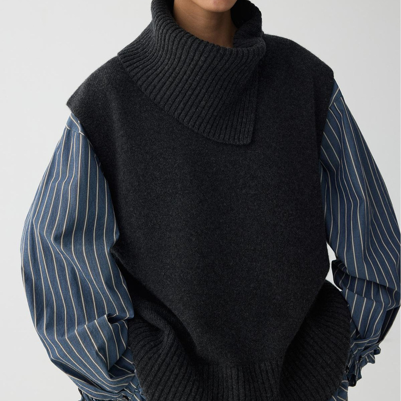 Haveric Restaurant Treasure Stacking Vest Detachable Neckline Two-Wear V-Neck Knitted Vest