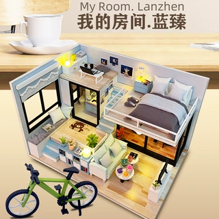 美代diy小屋我的房间蓝臻-初夏手工拼装阁楼建筑玩具精美送礼女生