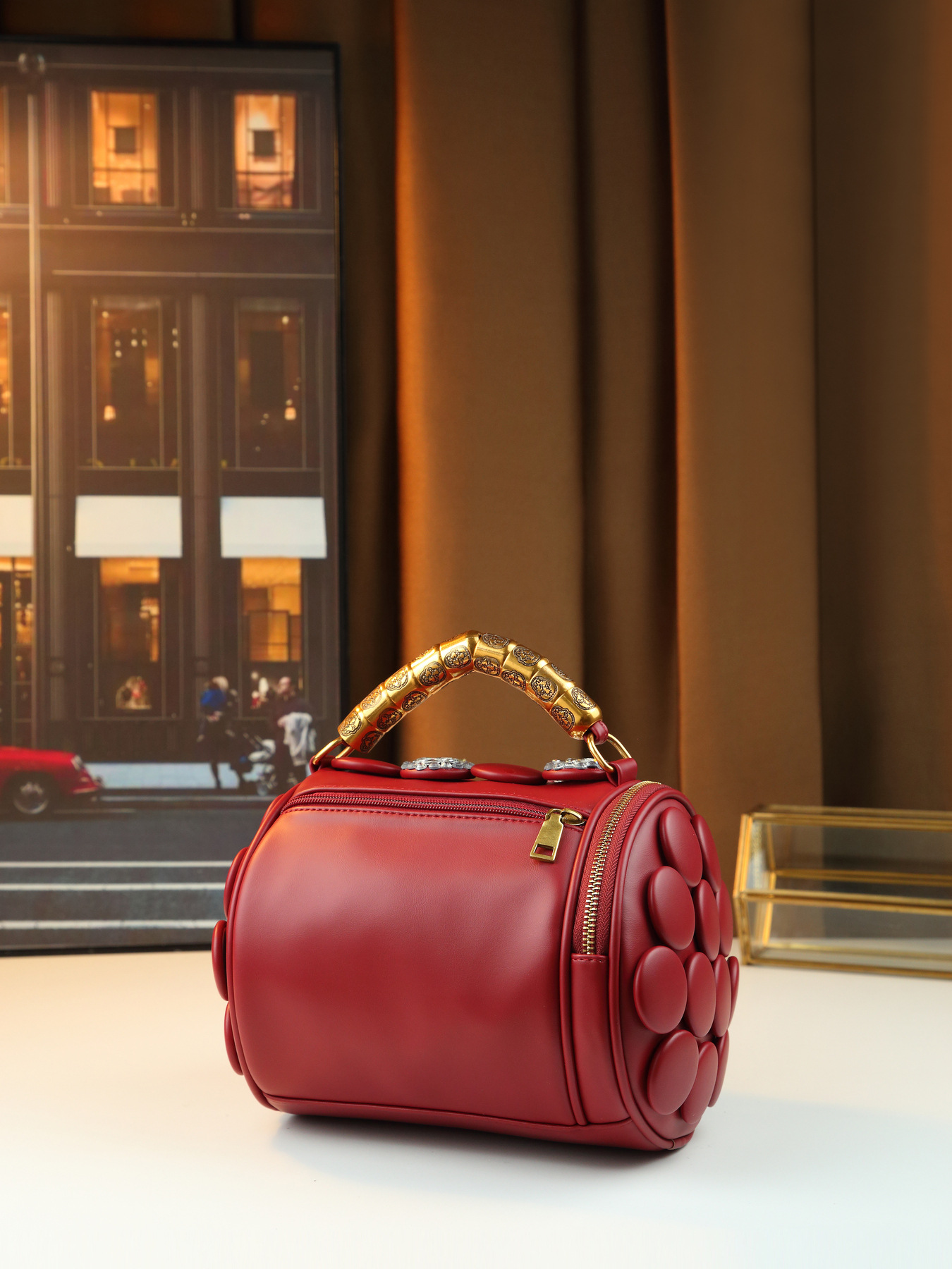 Damen Handtasche Im Retro Stil Mit Punkten Und Strassbesatz_voghion.com