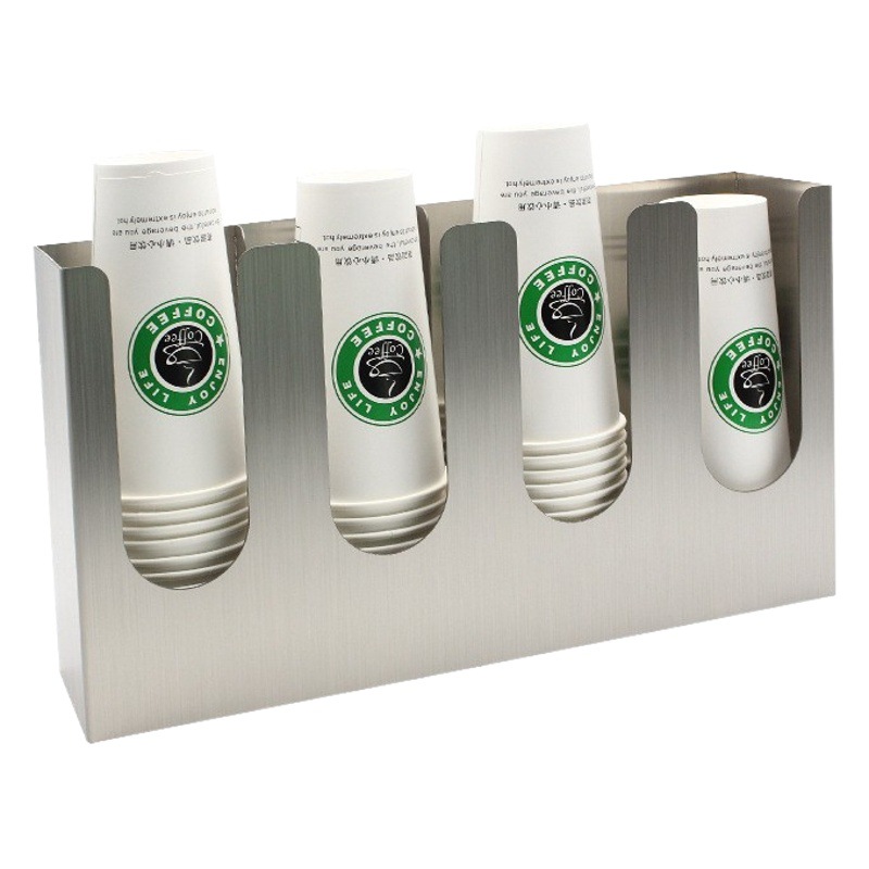 Recta de cuatro rejillas portavasos de acero inoxidable Barra de comedor portavasos desechables leche tienda de té Escritorio de papel portavasos rack de almacenamiento