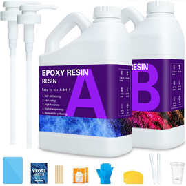 跨境Temu1:1透明耐黄环氧树脂ab胶diy干花标本套装自消泡水晶滴胶