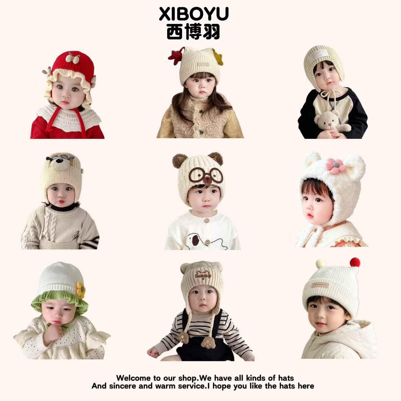 Cute and adorable autumn and winter hats for children, featuring a pull-on design, knitted material, and a cartoon series, providing warmth and ear protection for babies and toddlers