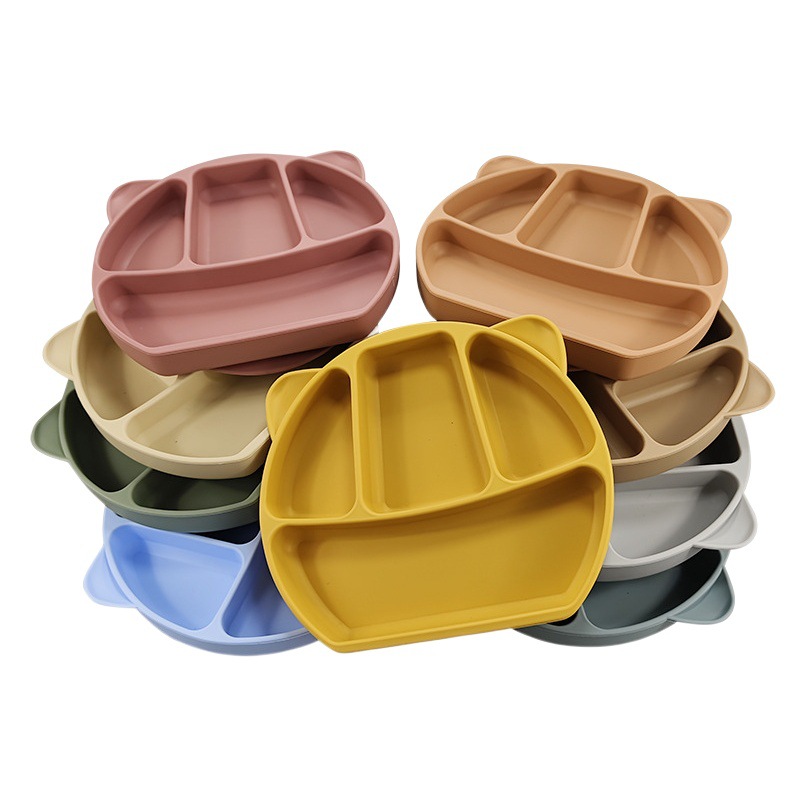 Placa de silicona para niños Panda vajilla de silicona para niños Placa de suplemento de alimentos para bebés cubierta de cuatro platos separados para niños
