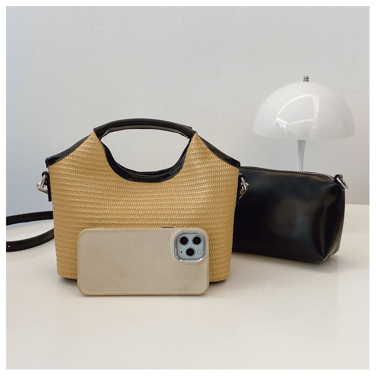 Fashionable bucket bag for women 2025 Summer new style work and commuting patchwork woven bag, simple and casual single-shoulder small bag, trendy undefined