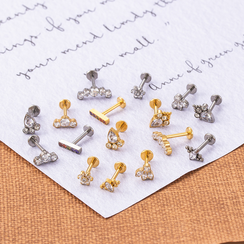 Fashion Geometric Titanium Steel Plating Zircon Lip Stud display picture 3