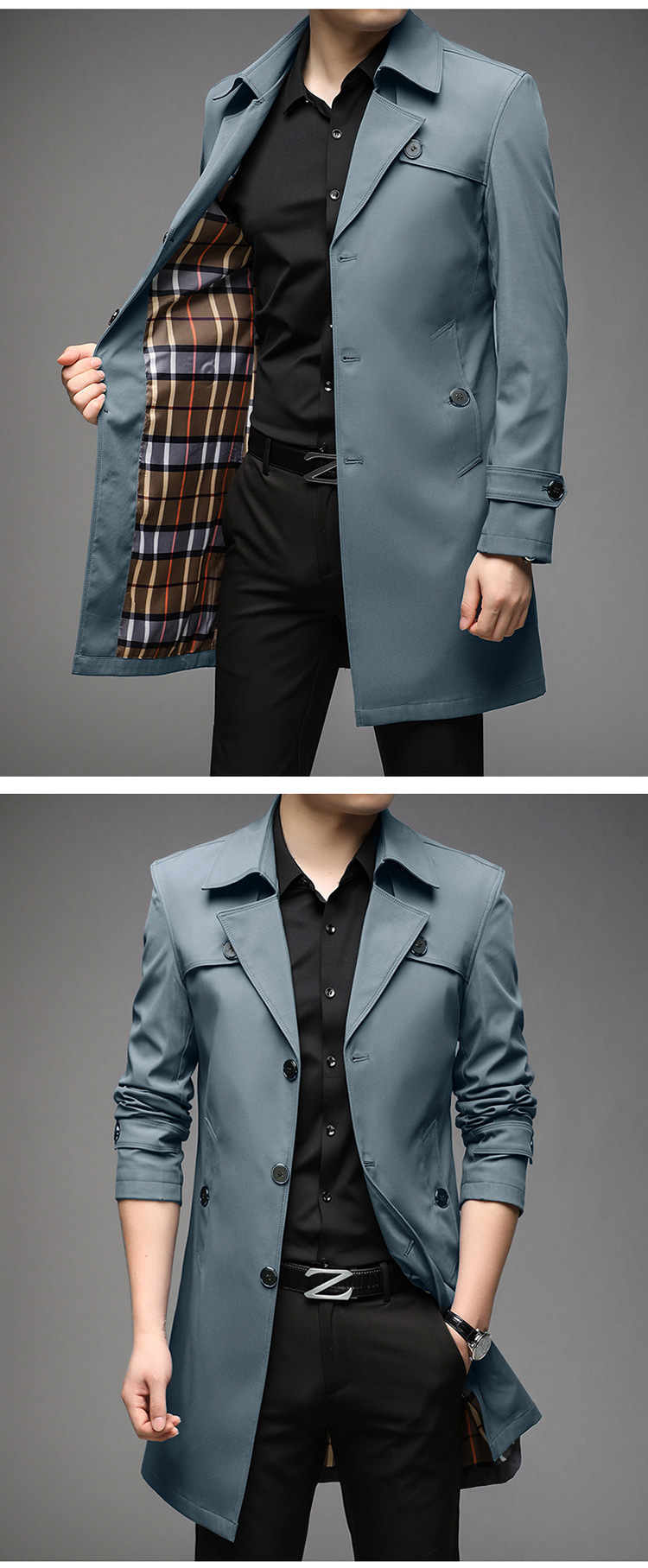 Men's Trench Coat Mid Length Solid Colour Luxury Winter Jacket_voghion.com