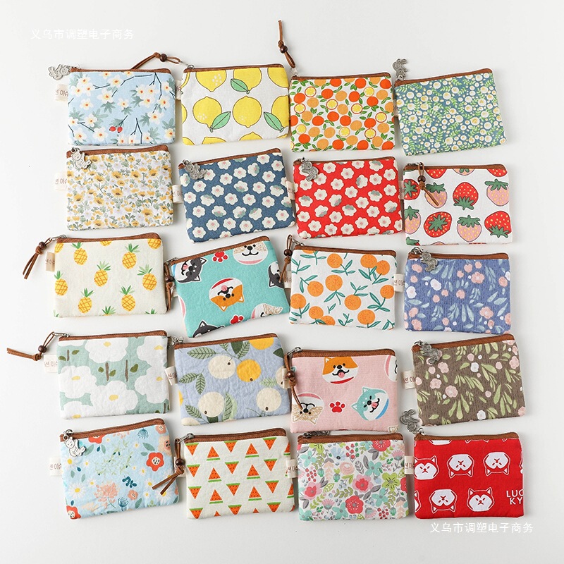 Mini Pocket Wallet, Fresh Cotton Floral Fabric Card Holder, Coin Purse for Female Students, Coin Storage Pouch