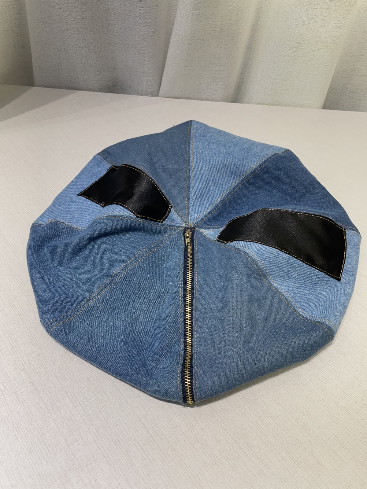 Washed Denim Niche Cloud Zip Beret Hat