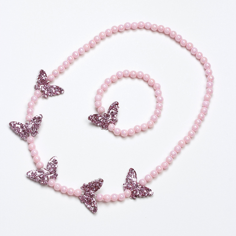 Cute Butterfly Resin Beaded Girlu0027S Necklace 1 Set