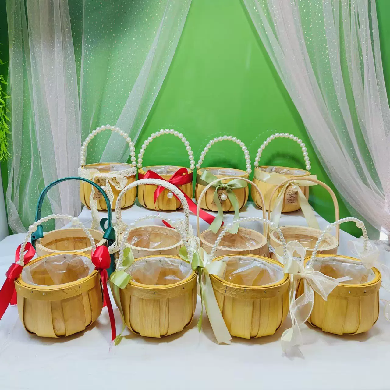 花篮编篮手提玫瑰花篮鲜花插花篮木花篮家居小物件收纳筐馒头篮