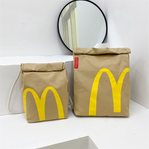 McDonald's School Bag Paper Bag Printed Lunch Box Bucket Bag Personalized Student School Bag Casual Bundle Pocket Shoulder Bag