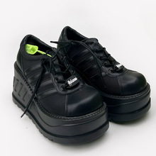 矮子乐黑色条纹原宿朋克大头鞋JK单鞋女厚底增高鞋松糕底小皮鞋