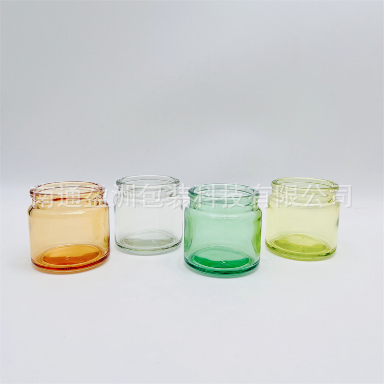 批发香薰蜡烛罐子圆形彩色透明玻璃罐密封罐储物罐分装瓶可喷色