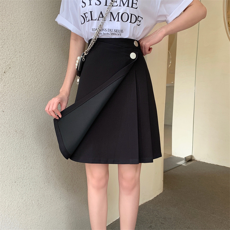 百褶裙女生款女夏季百搭A字裙大码包臂遮肚子中裙不规则半身裙裤|undefined