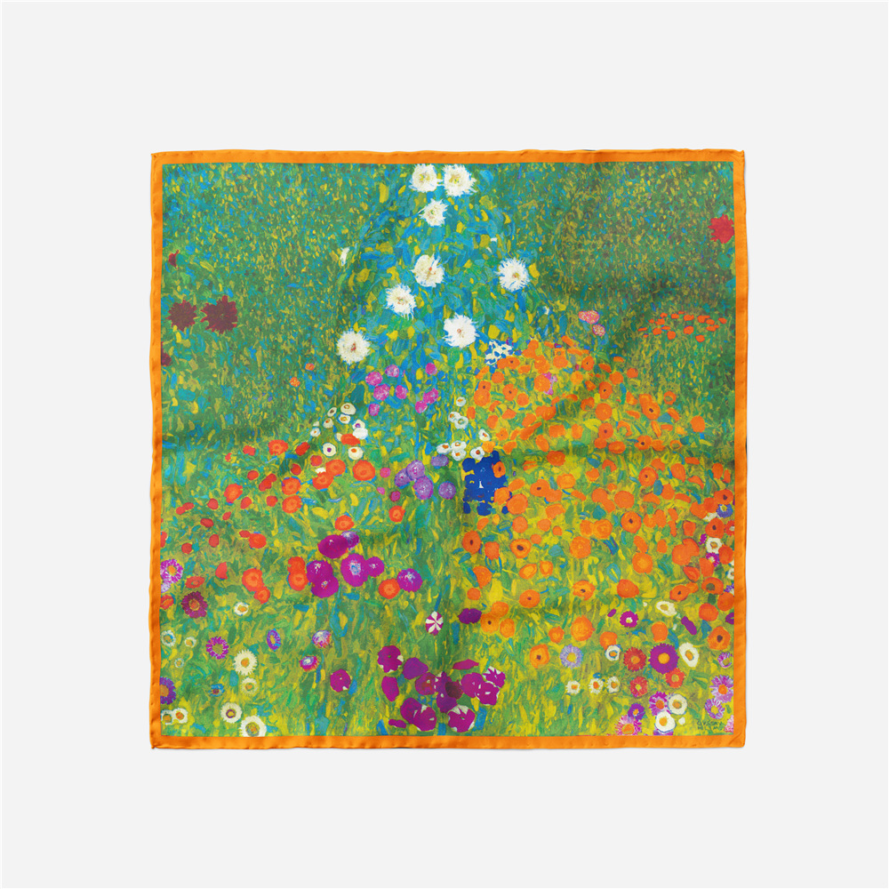 53cm oil painting series plants garden flowers twill small square scarf silk scarfpicture1