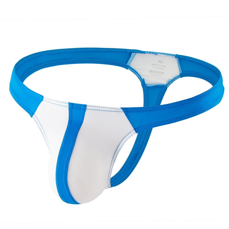 Men's color block thong ice silk breathable bikini striped sexy underwear foreign trade cross-border low waist