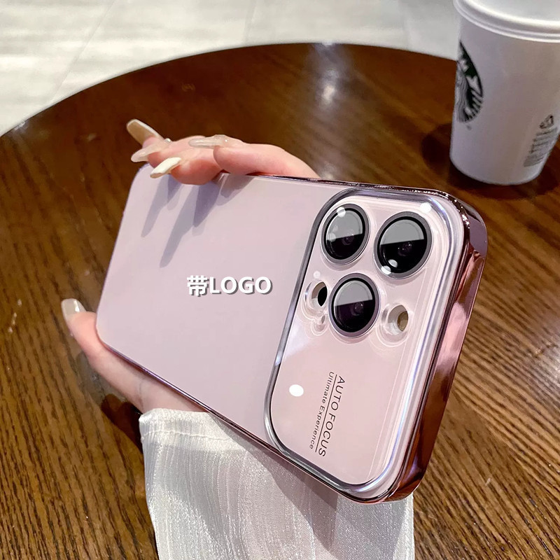 オリジナルカラー電気メッキ大窓付きiPhone16用スマホケース、レンズフィルム付きフルカバー、Apple15用マット保護ケース|undefined